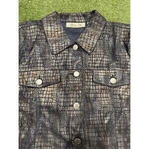 VTG Birch Hill Metallic Snake Skin Jacket Silver Grey Brown Trucker Y2K Small